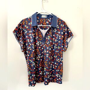Callaway Opti-Dri Cap Sleeve Golf Polo Short Sleeve Shirt Floral Blue Indigo XL